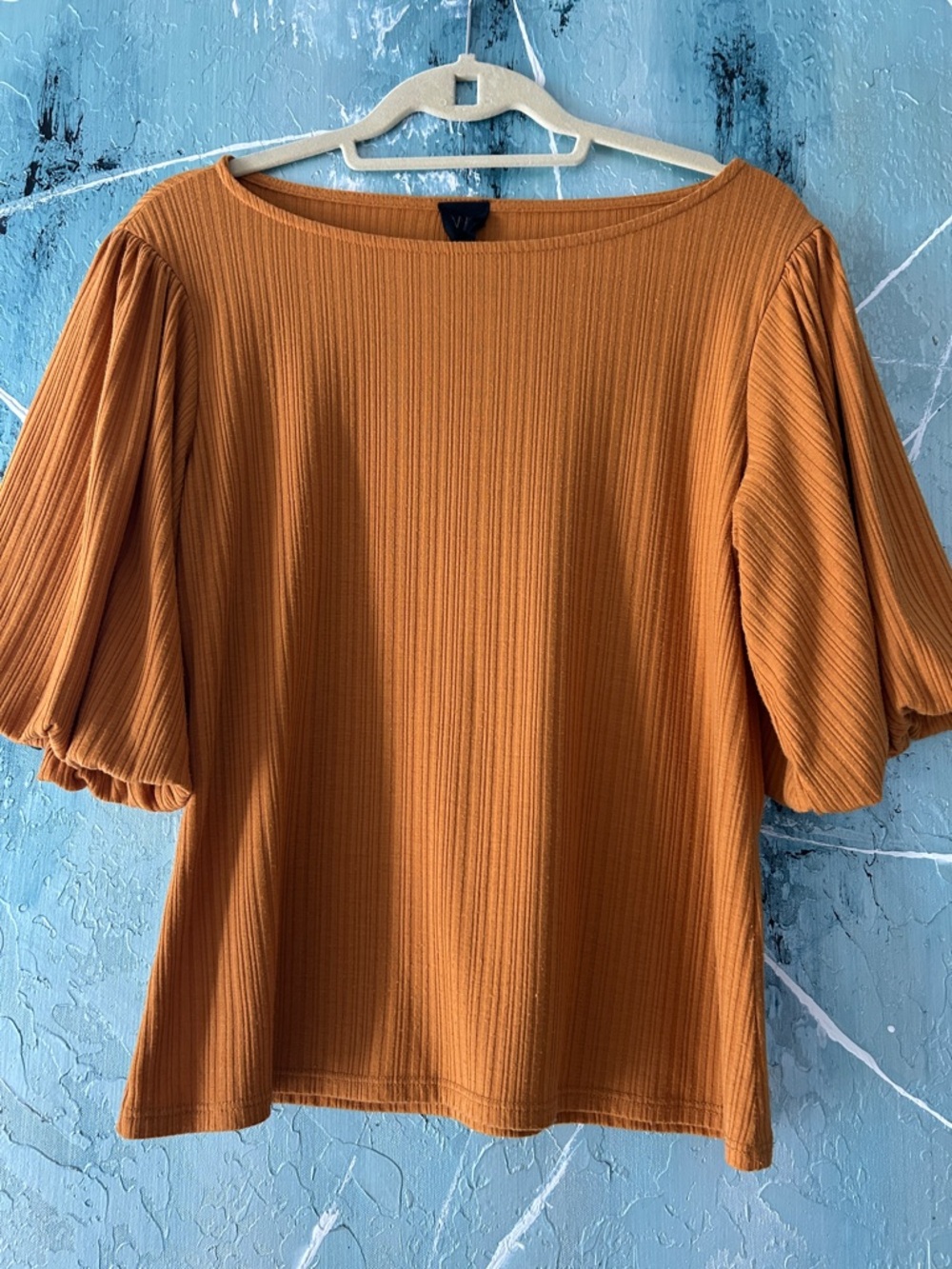 W5 Ribbed Puff Sleeve Tee in Rust Orange